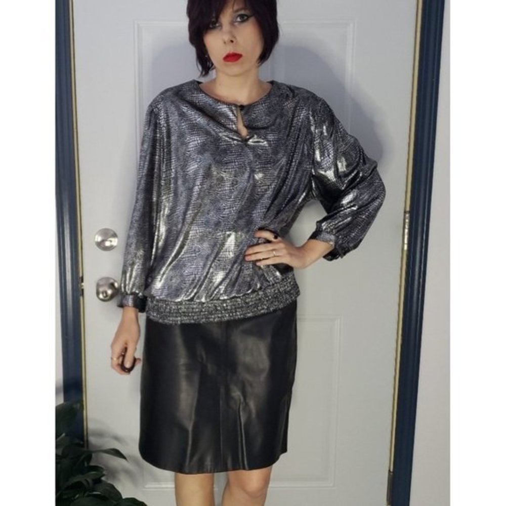Vintage 80s Glam‎ Silver Party Top